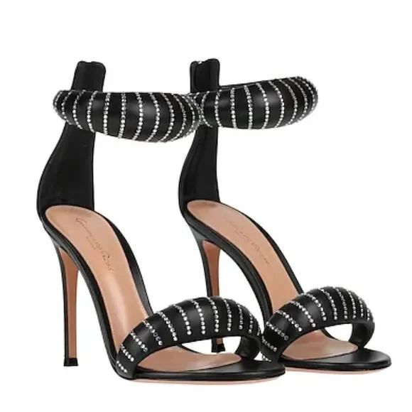 Gianvito Rossi Bijoux Crystal Puffy Nappa Black 105mm Sandals Size 8.5 - Picture 13 of 13